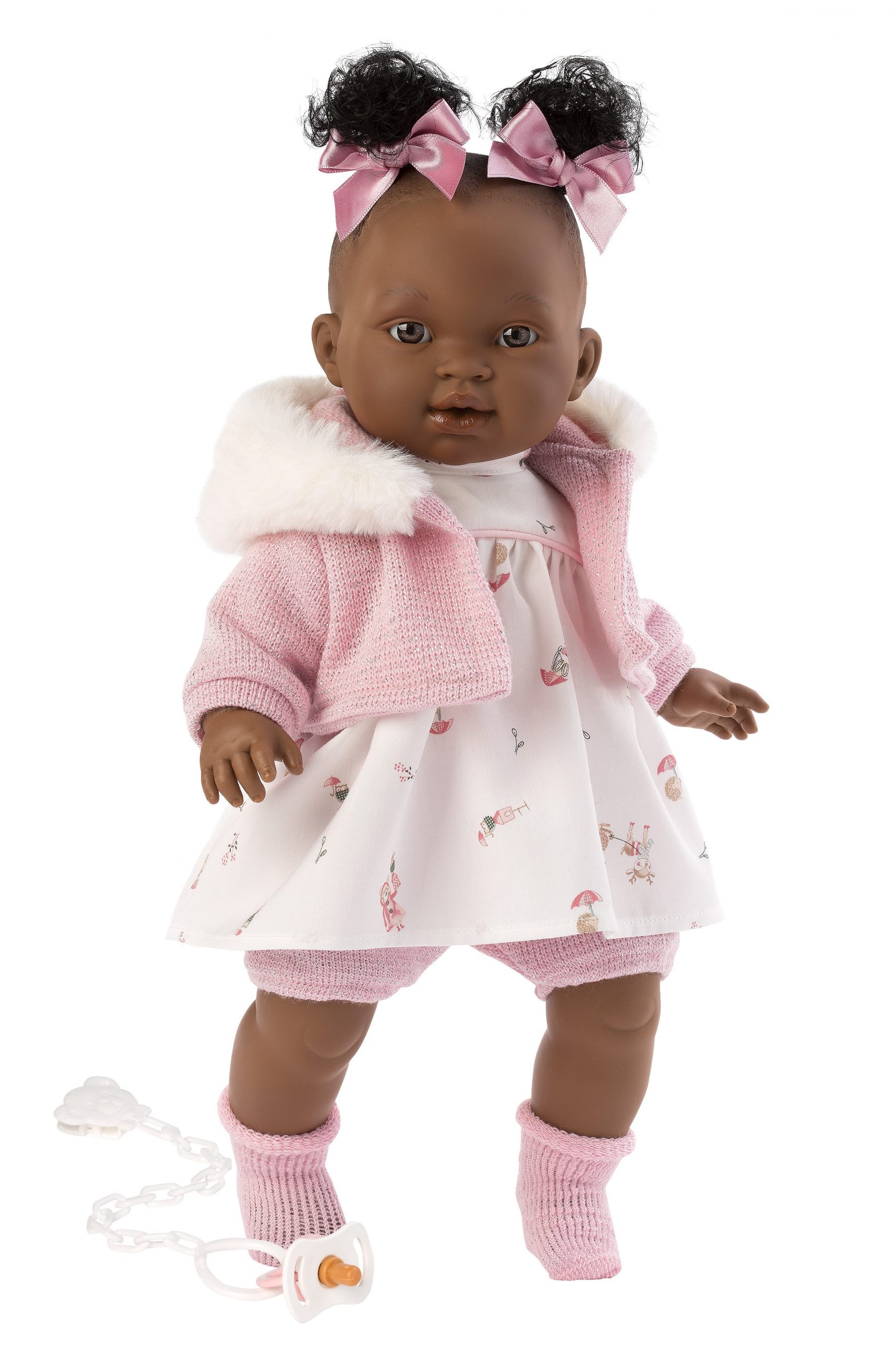 Lijm genetisch stam L19d Llorens babypop softbody baby pop donker met geluid roze witte kleding  speen 38 cm – Selintoys
